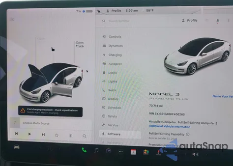 2019 Tesla Model 3 Long Range/Mid Range/Standard Range/Standard Range Plus z USA, uszkodzony, nr VIN 5YJ3E1EA8KF436265